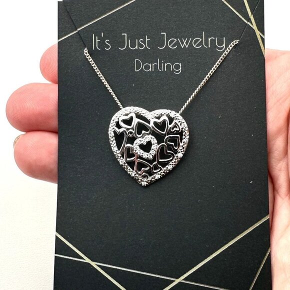 Womans Necklace Sterling Silver Diamond Heart Gift Idea For Wife Girlfriend - Picture 2 of 3